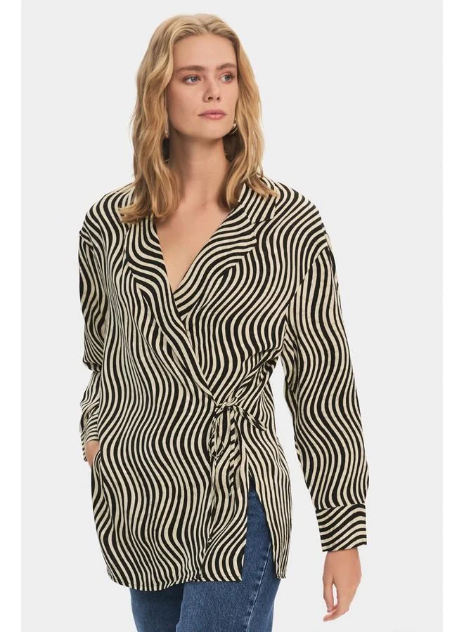 JUNE Women Oversize/Loose Fit Viscose Blend Diagonal Fited Shirt Mink - Black